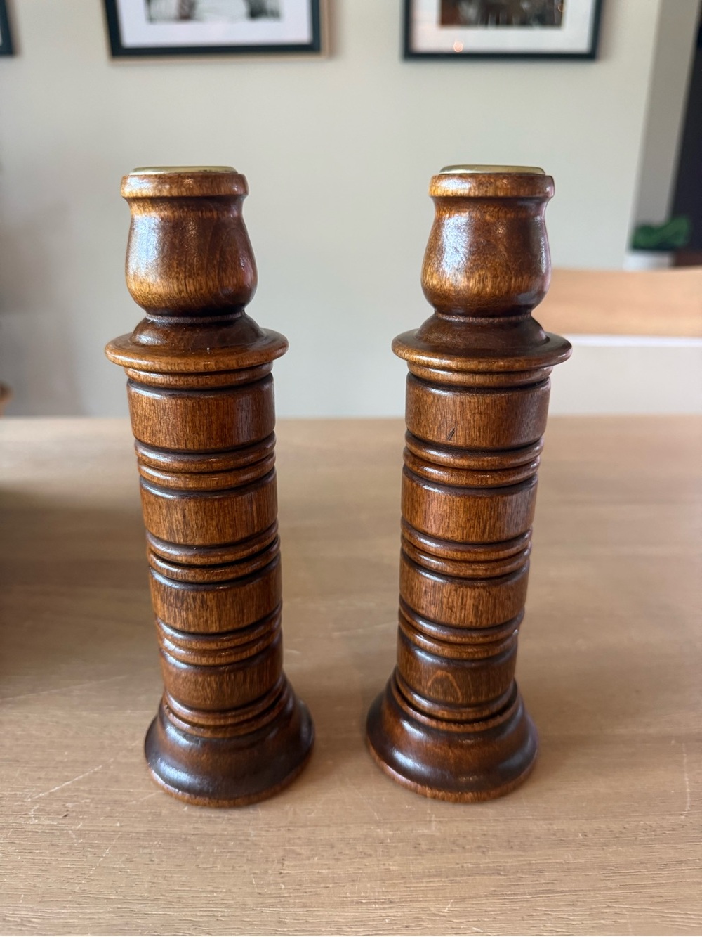 Vintage Wooden Candle Holders Mid Century Retro Mondern Farmhouse Dark